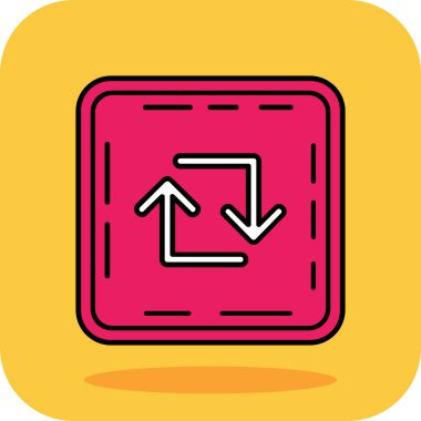 Sarı arkaplanda izole edilmiş ana çizgi ok simgesi. İşaret sembolü. Navigasyon oku işareti. vektör.