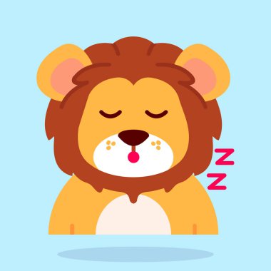 Tatlı aslan uyuyan çizgi film karakteri. Vektör çizimi. beyaz arkaplanda izole edilmiş düz çizgi film karakteri tasarımı.