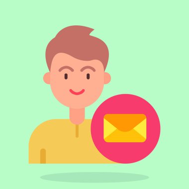 Zarf e-posta karakter vektör çizimi tasarımı ile genç adam