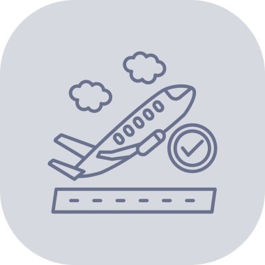 Uçak iniş çizgisi simgesi, ana hatlı vektör illüstrasyonu, doğrusal pictogram