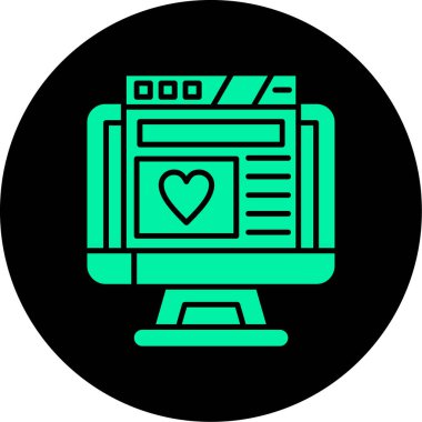 Kalp ikonlu bir laptop. vektör illüstrasyonu