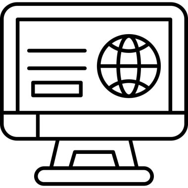 Dünya, web simgesi, vektör illüstrasyonlu bilgisayar monitörü