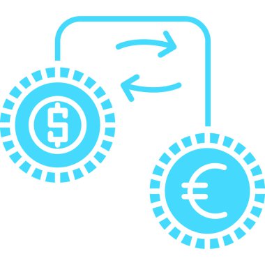 Euro ve dolar değişim vektör simgesi. biçim çift renkli düz yuvarlak sembol, mavi ve gri renkler, yuvarlak açılar, beyaz arkaplan