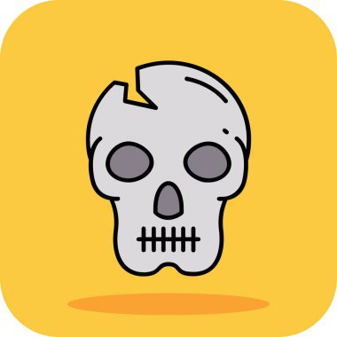 Cadılar Bayramı ikonunda kemikleri olan kafatası. Web için kemik vektör simgesi olan kafatasının düz çizimi