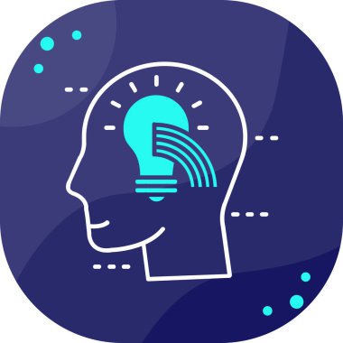 Beyaz arka planda vites simgesi olan mavi insan kafası. Yapay zeka. Düşünen beyin sembolü. Beyin işi. Vektör. rastgele noktalar.