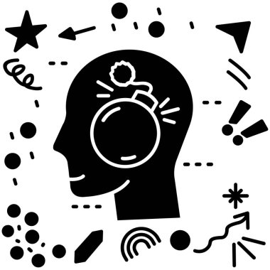 Beyin fikri yaratıcılık simgesi çizgi roman tarzında