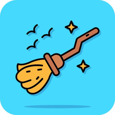 Şeffaf arkaplanda izole edilmiş şirin süpürge karakterinin vektör karikatür çizimi.