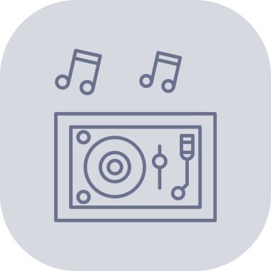 Vinil müzik vektörü ince çizgi simgesi, müzik ve ses, müzik işareti, vektör grafikleri, beyaz arkaplan üzerinde doğrusal desen,