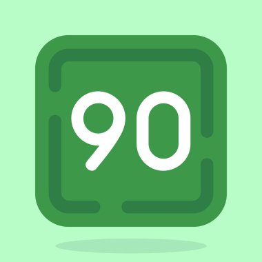 Yeşil arka planda izole edilmiş yeşil 90 derece ikon. Matematik sembolü Matematiği ölçüyor. Matematik sembolü uzun gölge biçimi.