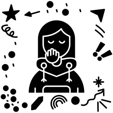 Beyaz arkaplanda izole edilmiş kabartma biçiminde kız simgesi.