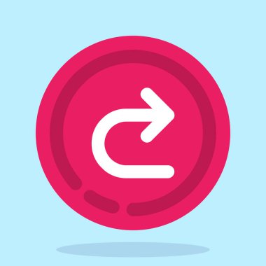 Uzun gölgeli beyaz çizgi ok simgesi. Ok başı sembolü. Navigasyon işareti. Kırmızı daire düğmesi. vektör.