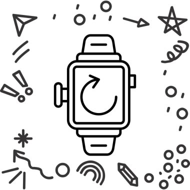 Beyaz arka planda kalp ikonu olan çizgi kol saati. Saat simgesi. Renkli taslak konsepti. vektör.