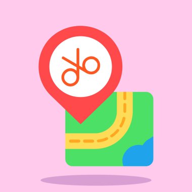 Harita iğnesinde işaret ve kırmızı pim var. Düz biçimdeki vektör illüstrasyonu