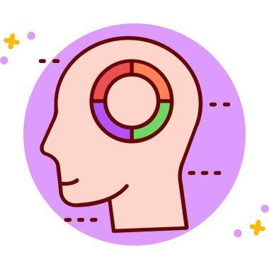 Beyin ikonu olan bir kafa. İnsan kafası beyin simgeleri vektör rengi düz izole