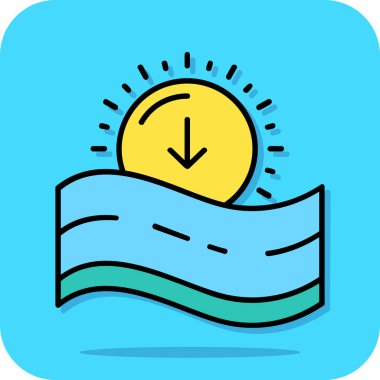 Doldurulmuş Sunset simgesi mavi arkaplanda izole edildi. Vektör.