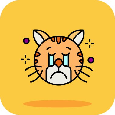 Üzgün kedi surat ikonu, çizgi film tarzı.