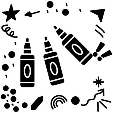 Çeşitli simgelerin basit el çizimi vektör karalaması