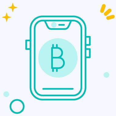 Beyaz arkaplanda bitcoin simgesi olan hat cep telefonu. Şifreli para, dijital teknoloji, bitcoin para piyasası. Renkli taslak konsepti. vektör.