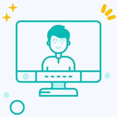 Renk çizgisi çevrimiçi eğitim simgesi mavi arkaplanda izole edildi. Online öğretmen ve okul konsepti. Video ve video öğrenme semineri. gradyan rastgele dinamik şekiller.