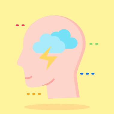 Yıldırım ve yıldırımlı insan beyni. düz biçim tasarım çizimi.