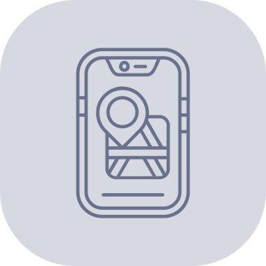 Harita simgesi olan akıllı telefon, satır vektör illüstrasyonu