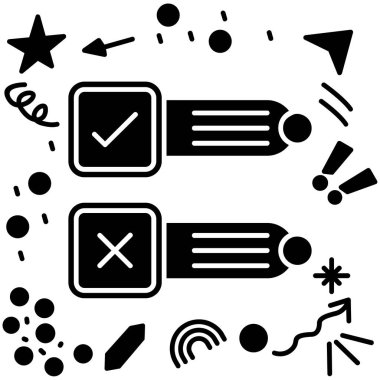 Simgeyi düz bir şekilde kontrol et ve kontrol et. Siyah izole edilmiş arka planda kontrol listesi vektör illüstrasyonu. iş dünyası kavramını kontrol et.