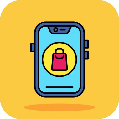 Mobil alışveriş simgesi renk ana hatları vektörü