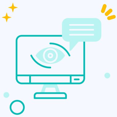 ileti simgesi, vektör illüstrasyonu ile göz ve konuşma baloncuğu ile bilgisayar monitörü