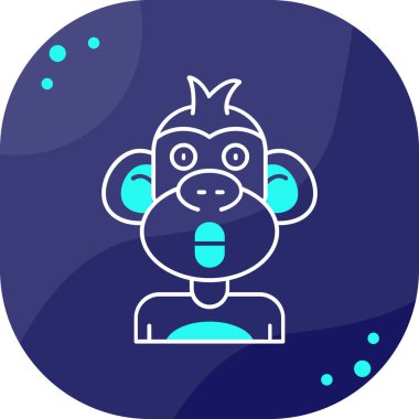 Mavi arkaplanda izole edilmiş ana hatlı maymun simgesi. Hayvan sembolü. Mutlu hayvan. vektör.