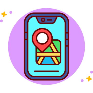 Harita broşlu cep telefonu. Ağ simgesi. Basit resimleme