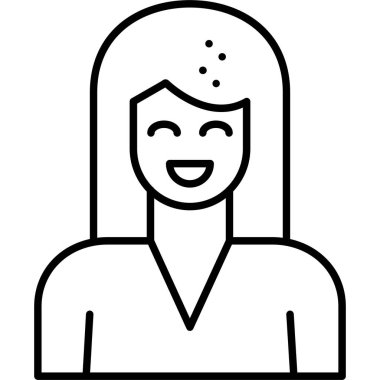 Gülümseyen ve simgesi olan bir kadın.