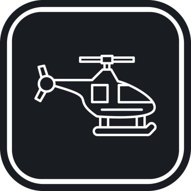Helikopter vektör simgesi. biçim düz yuvarlak kare düğme, siyah ve gri renkler, beyaz arkaplan