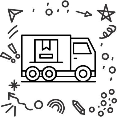 Karton kutulu kargo kamyonu beyaz arka planda izole edilmiş. Renkli taslak konsepti. vektör illüstrasyonu