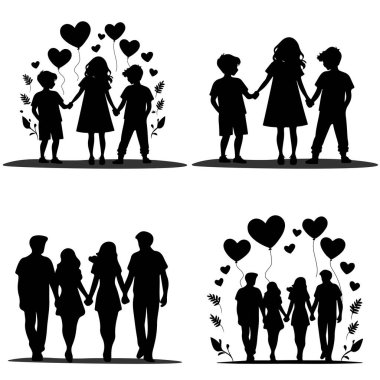 Kalp Balonlarıyla Dostluk ve Aşkın Sembolik Silüeti