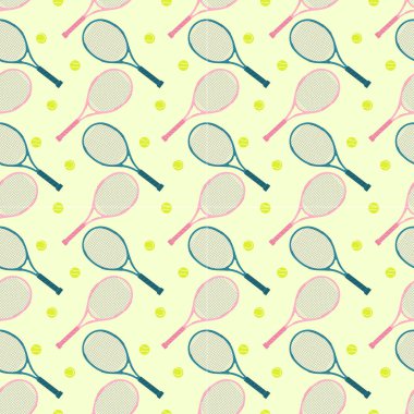 Düz Çizgi Filmdeki Tenis Raketleri ve Toplarıyla Kusursuz Desen