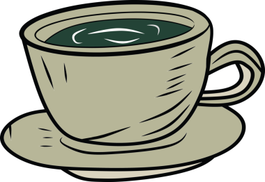 Geleneksel bir fincan çay tabağındaki sıcak bir içeceğin stilize edilmiş grafiği