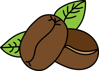 Yeşil yapraklı kavrulmuş kahve çekirdeklerinin grafiksel çizimi, izole edilmiş basit bir manzara.