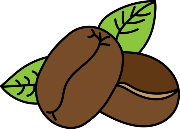 Yeşil yapraklı kavrulmuş kahve çekirdeklerinin grafiksel çizimi, izole edilmiş basit bir manzara.