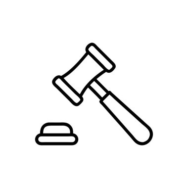  Hakimin Gavel ve Blok Basit Çizgi Sanatı, tuğla çekiç simgesi