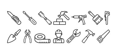  Collection of Outline Construction and Repair Tools, Hand Tools icon, logos, vector illustration. clipart