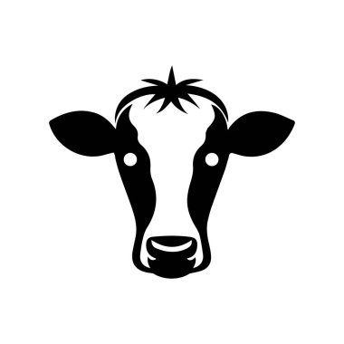 Basit Siyah ve Beyaz İnek Başlığı logosu, vektör illüstrasyonu