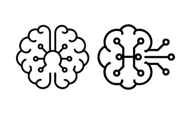 İnsan ve Yapay Zekanın Beyin ve Devre Sembiyozu, simgeler logoları, vektör illüstrasyonu