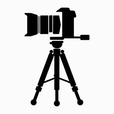 Tripod siluet simgesi, logo, vektör illüstrasyonunda profesyonel DSLR Kamerası
