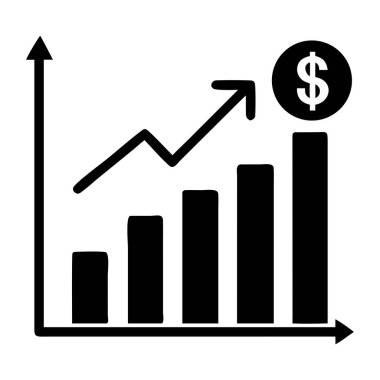 Artan finansal büyümeyi gösteren grafik, büyüyen çubuk grafik simgeleri, vektör illüstrasyonu
