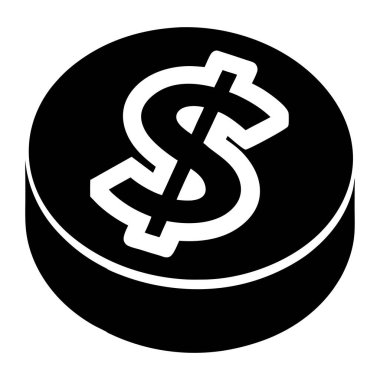 Basit siyah-beyaz üç boyutlu bozuk para silueti ikonu. Dolar parası, para, para, para simgesi, vektör, ABD Doları para siluet vektörü