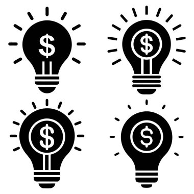 Dolar simgesi olan ampul. Ampul simgelerinde dolar. Dolar simgeli lamba, Finansal Fikir Ampulleri Siluet Vektör İllüstrasyonu