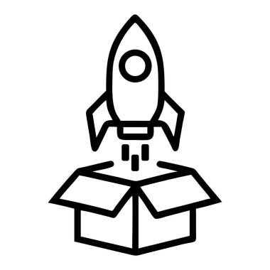 Açık bir kutudan çıkan bir roket, yenilik ve büyümeyi simgeleyen bir kutudan fırlatılan roket