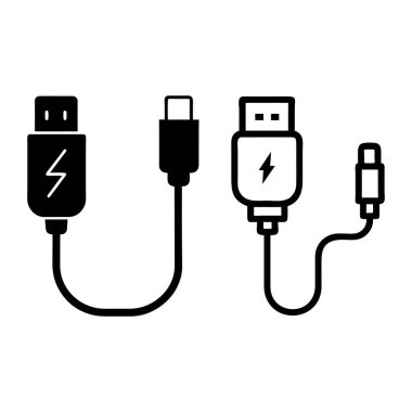 Mobil Aygıtlar, kablo teknolojisi ve aygıt için Modern Şarj Kablolarının Çeşitliliği, Çeşitli USB Şarj Kablolarının Vektör Tanıtımı