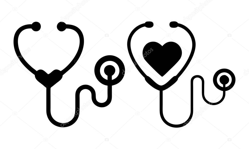 Stethoscopes with Heart Symbols for Healthcare, Medical stethoscope with heart icon. Health care and medicine worker symbol, Vector illustration