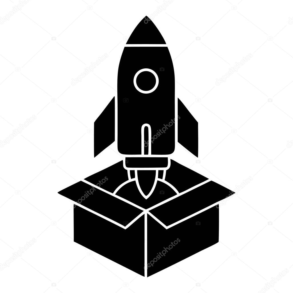 A rocket emerging from an open box, Rocket Launching from a Box: Symbol of Startup Success